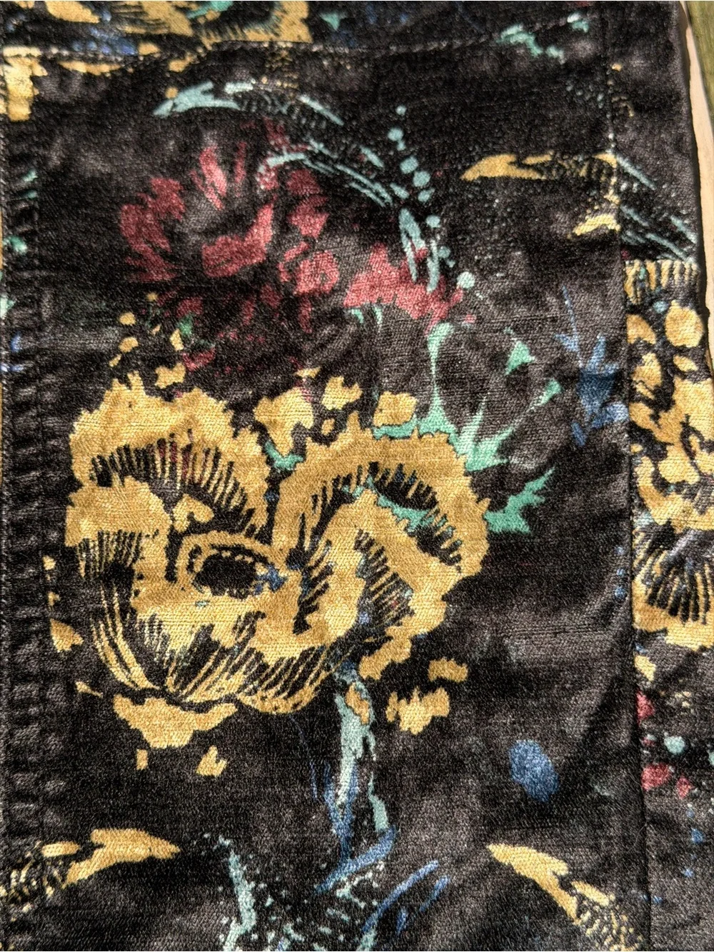 Free People Black Skinny Jeans with Gold Floral Jacquard